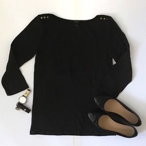Ann Taylor Black Boat Neck Tee with Buttons